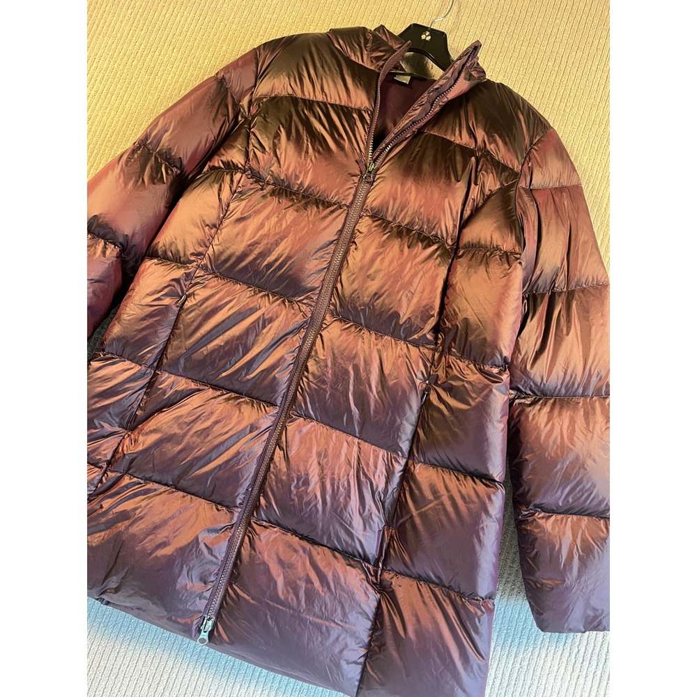 Eddie Bauer Down Parka Womens XL Mid Length Purple Hooded Puffer Coat